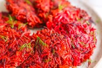 Crispy Beet and Sweet Potato Fritters with Herbed Yogurt Dip