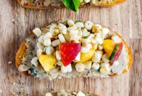 Corn and Peach Crostini with White Bean and Basil Spread