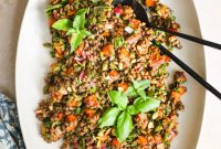 Roasted Sweet Potato and Lentil Salad with Lemon Tahini Dressing