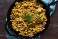Vibrant Vegan Fennel Paella with Saffron and Crispy Rice