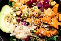 Maple Mustard Tempeh Bowl with Roasted Veggies and Quinoa