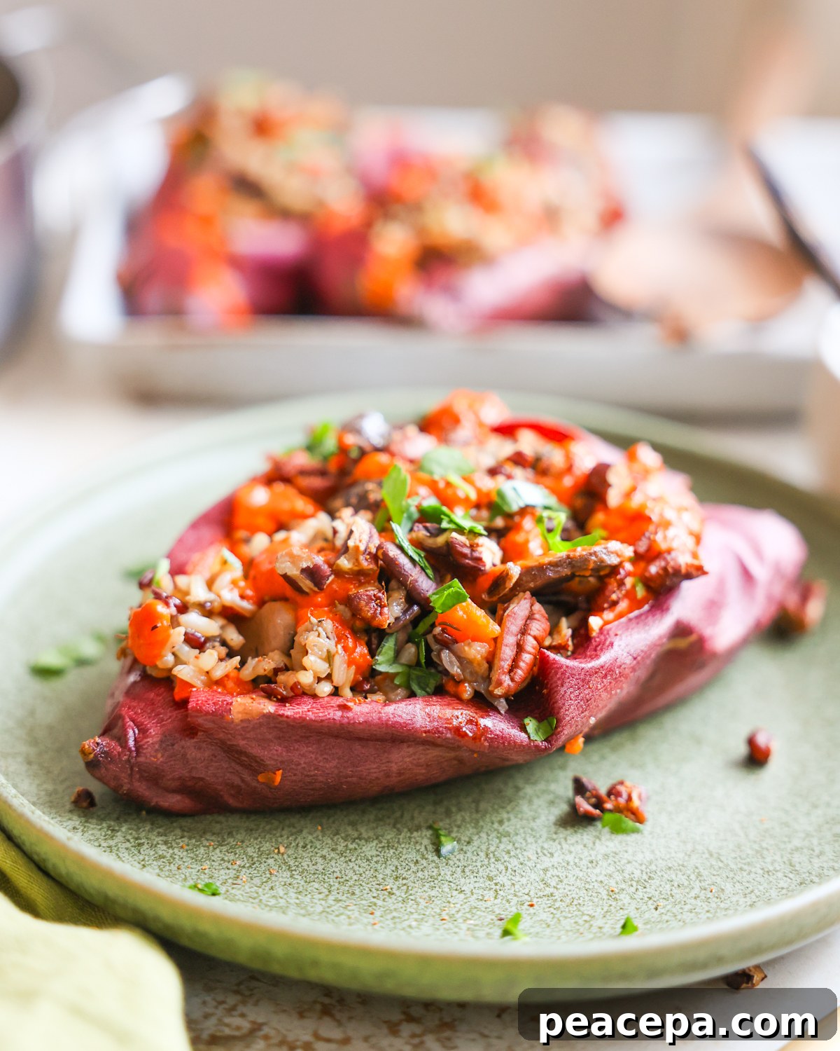stuffed sweet potato on a plate