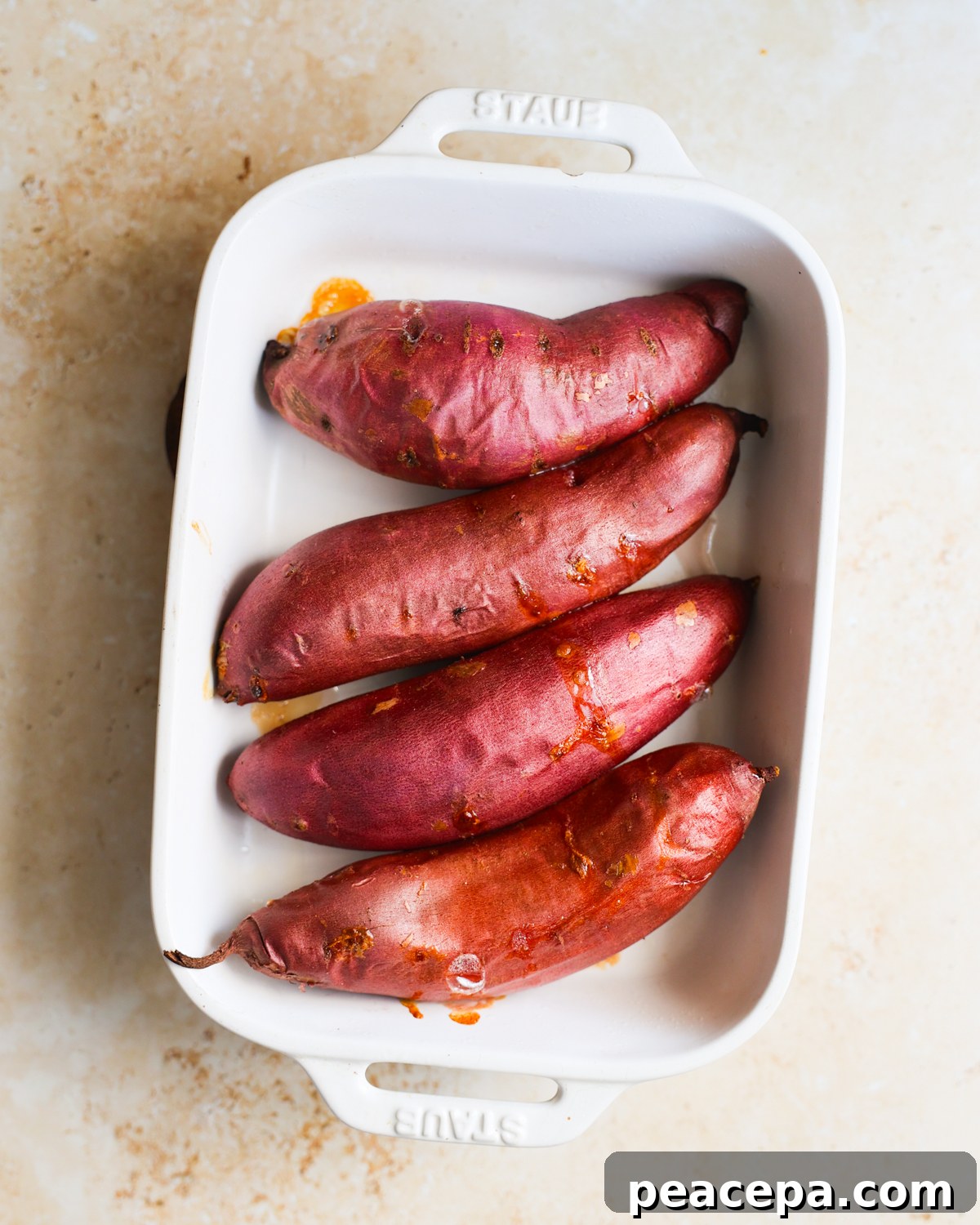 baked sweet potatoes, overhead