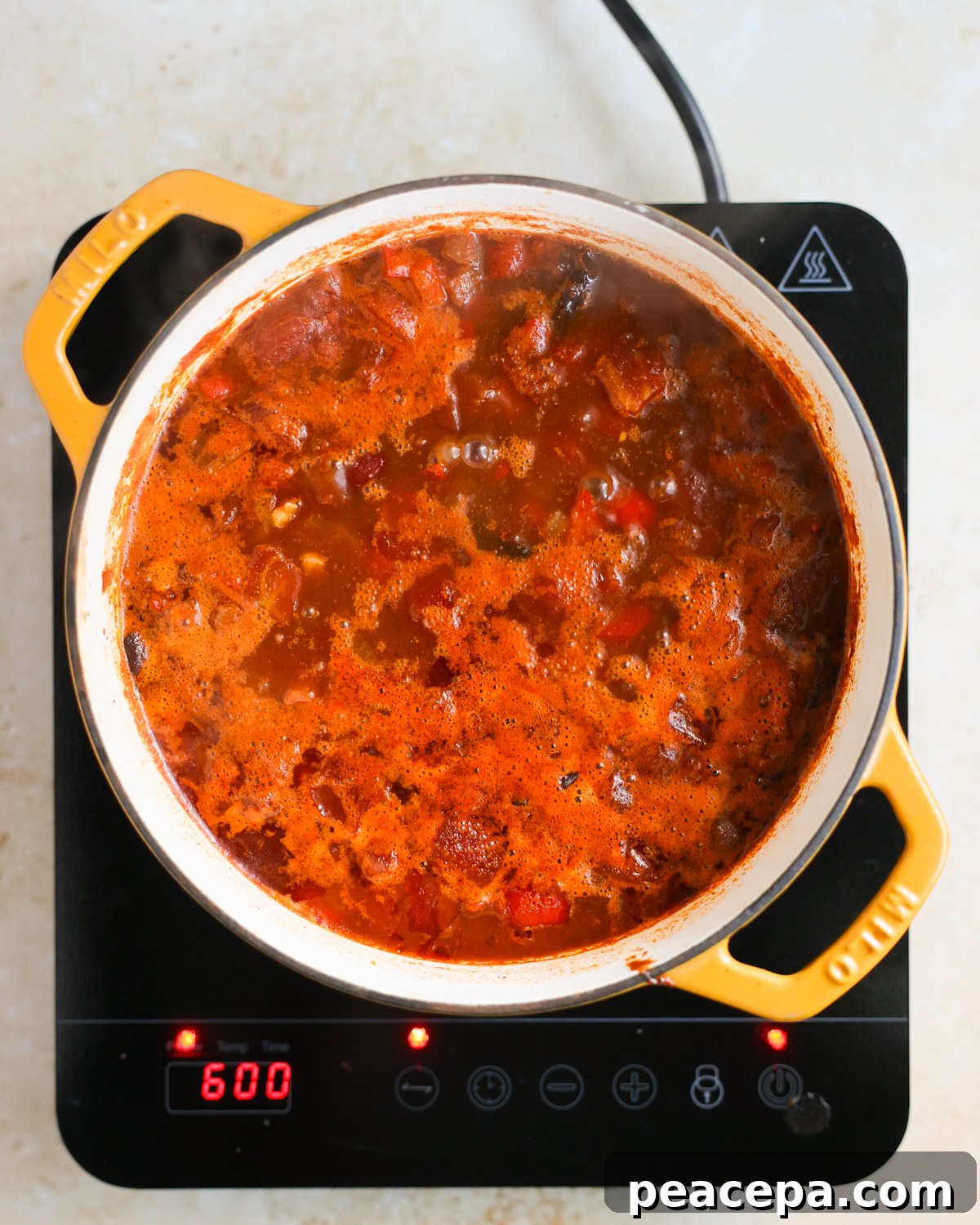 overhead simmering chili