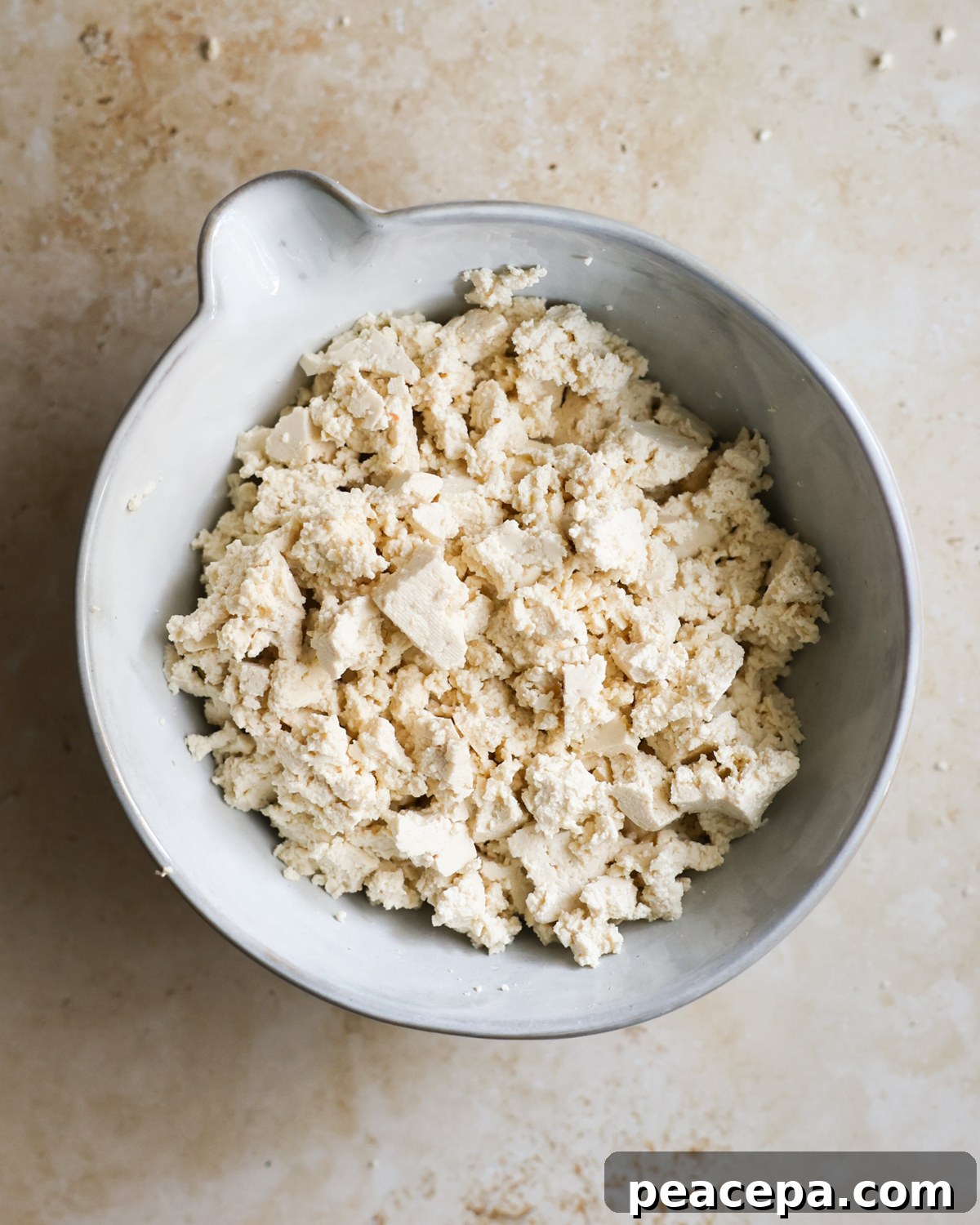 crumbled tofu in bowl