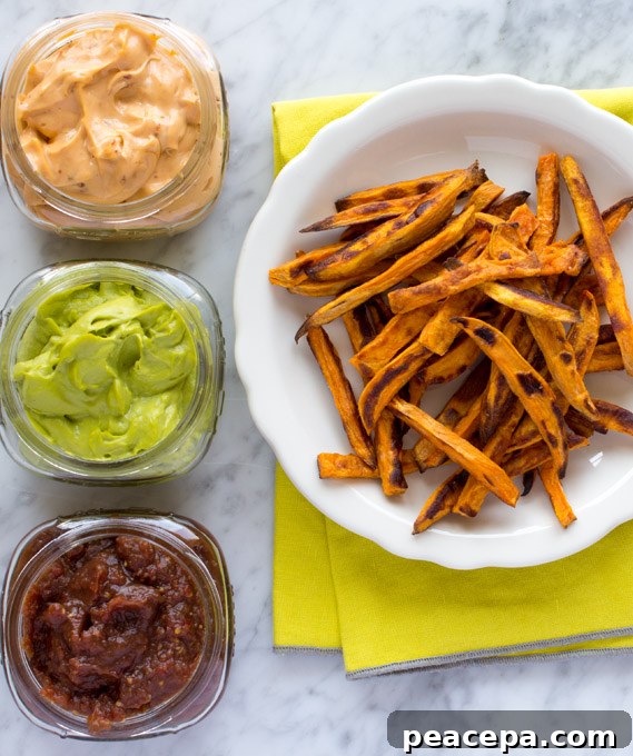 Baked Sweet Potato Fries and three dips | www.sweetpotatosoul.com