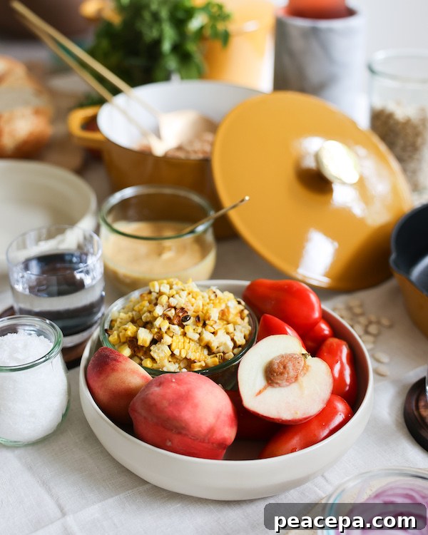 grilled corn and peaches