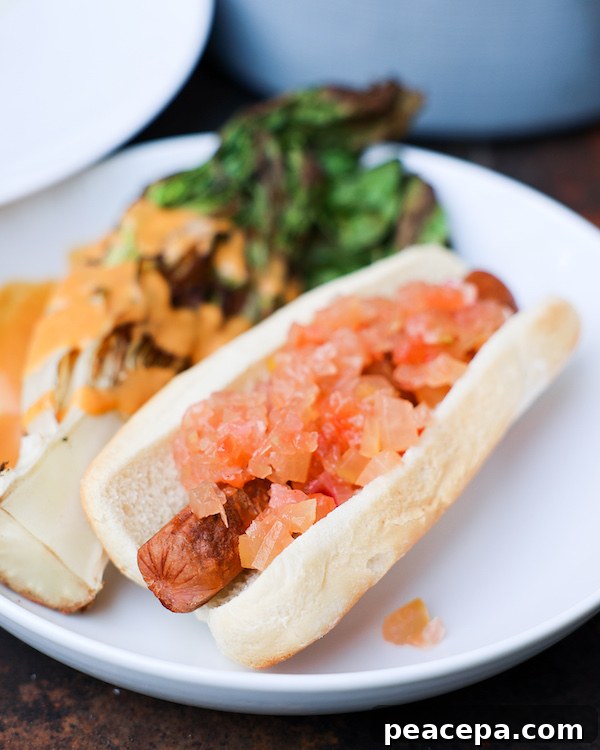 Vegan Hotdog with Watermelon Rind Relish