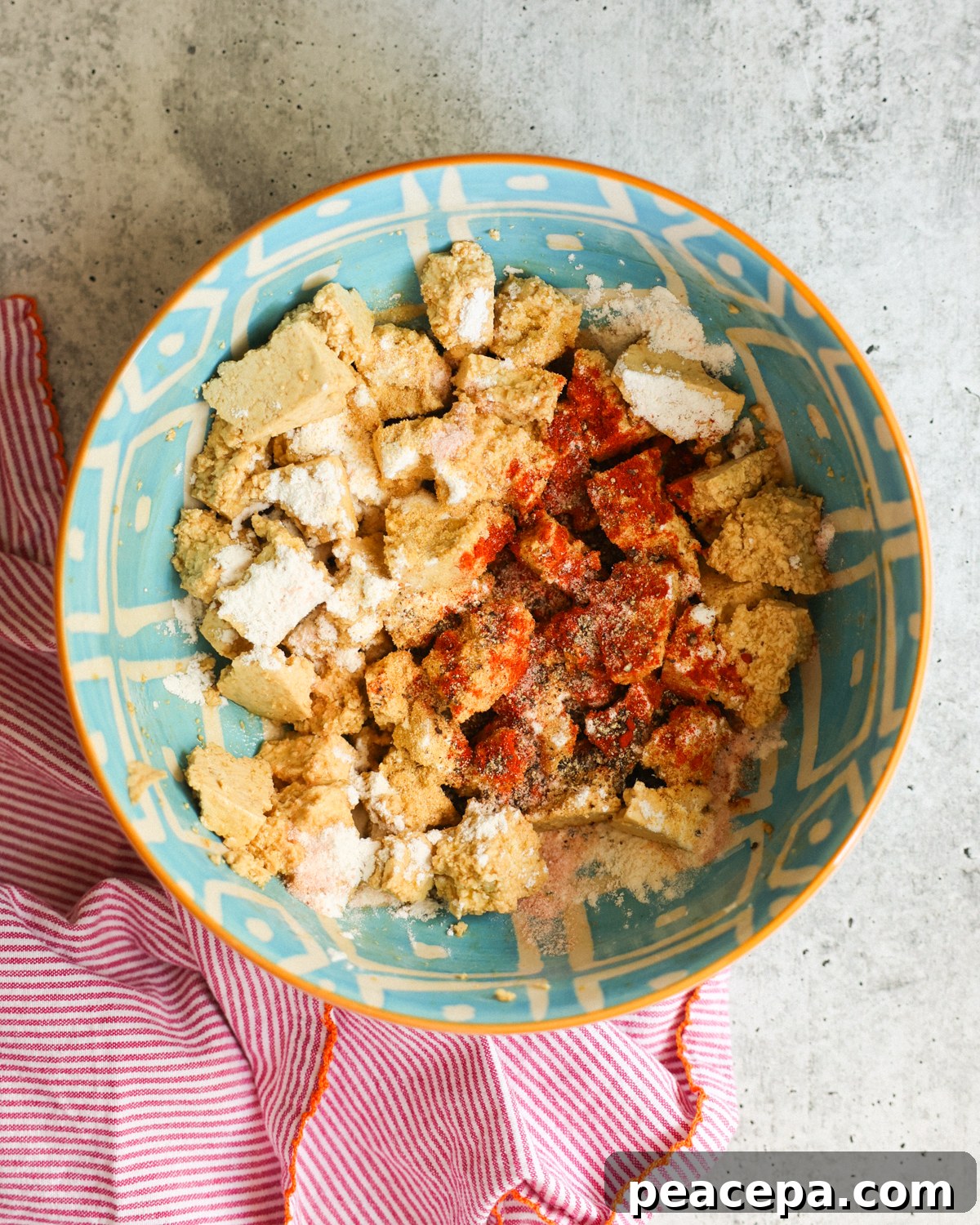 overhead of seasoning on tofu