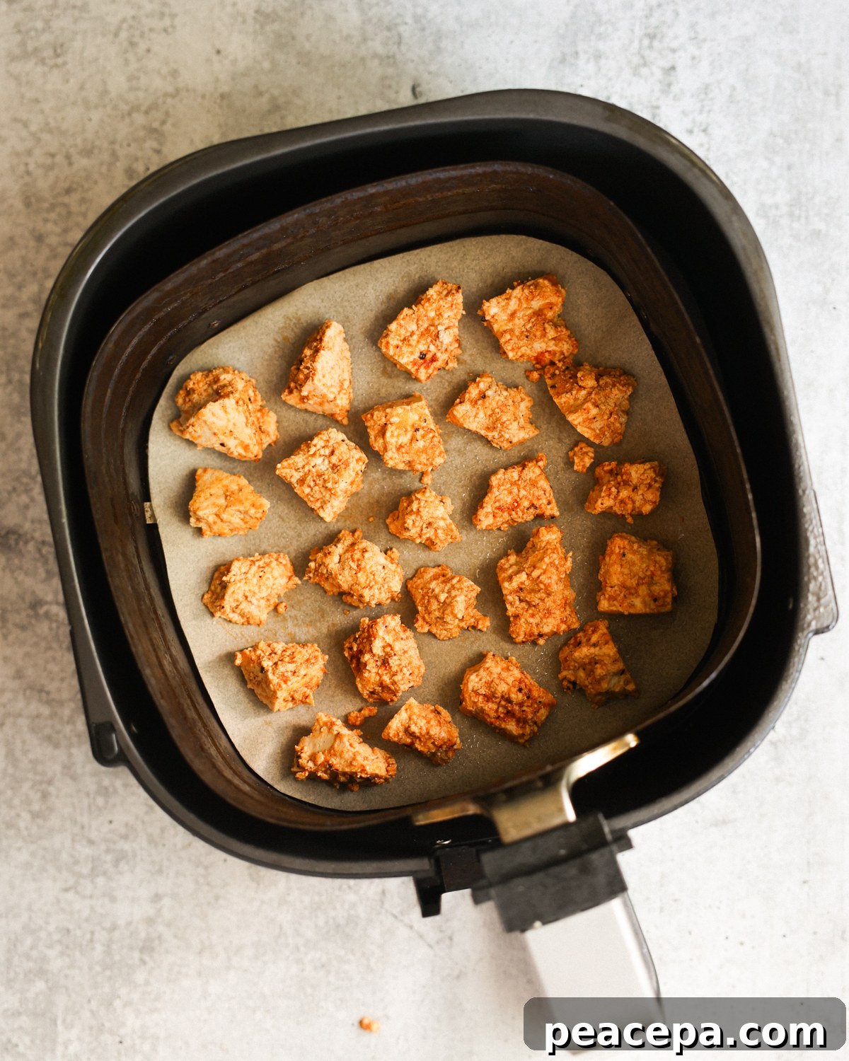 overhead tofu nuggets in air fryer
