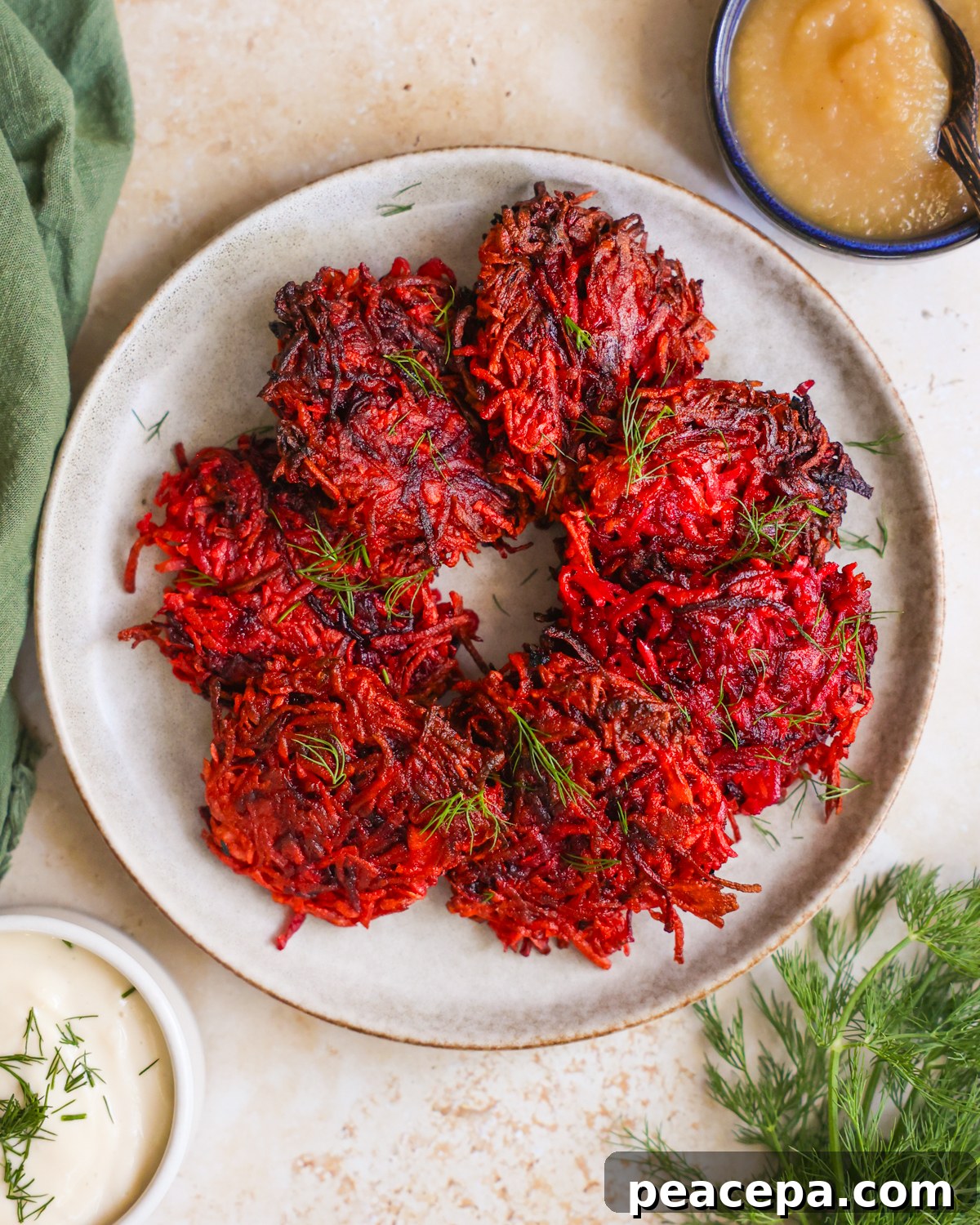 overhead of sweet potato beet fritters
