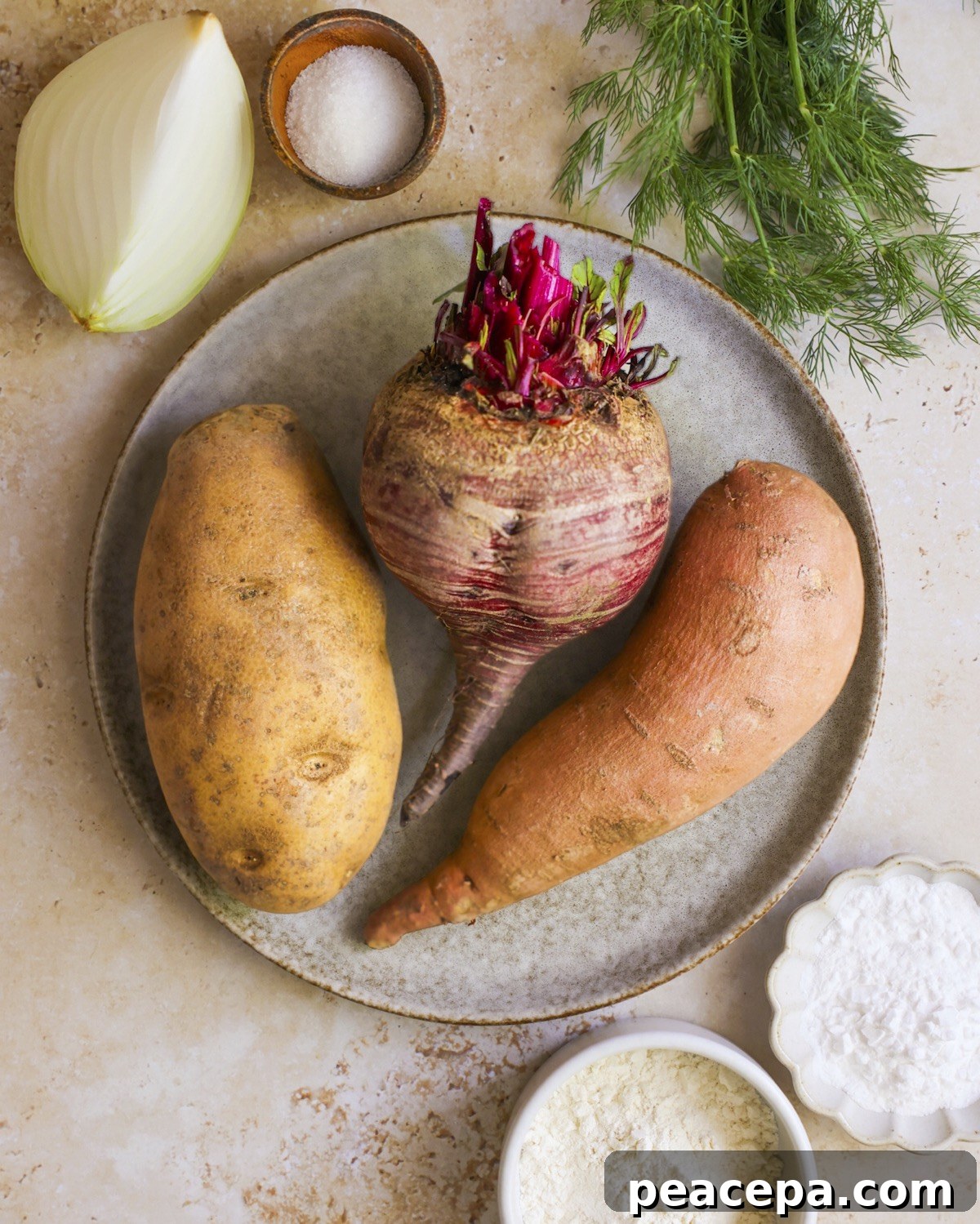 Beet and Sweet Potato Fritters ingredients