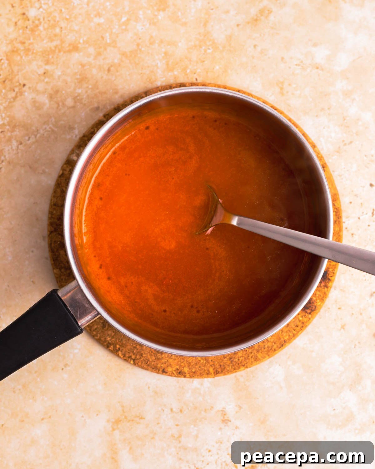 overhead of vegan buffalo sauce in pot