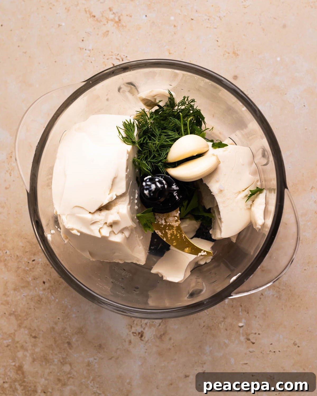 overhead of vegan ranch ingredients in blender