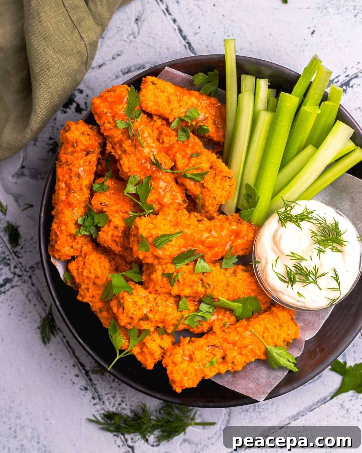 overhead of vegan buffalo wings