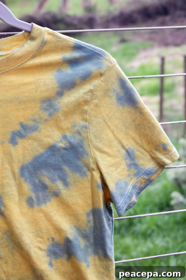 Blue and yellow tie-dyed shirt.