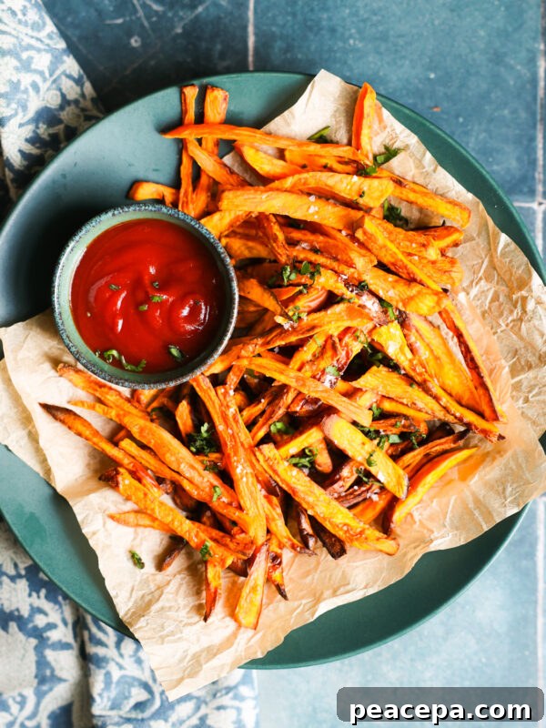 Overhead of air Fryer Sweet Potato Fries
