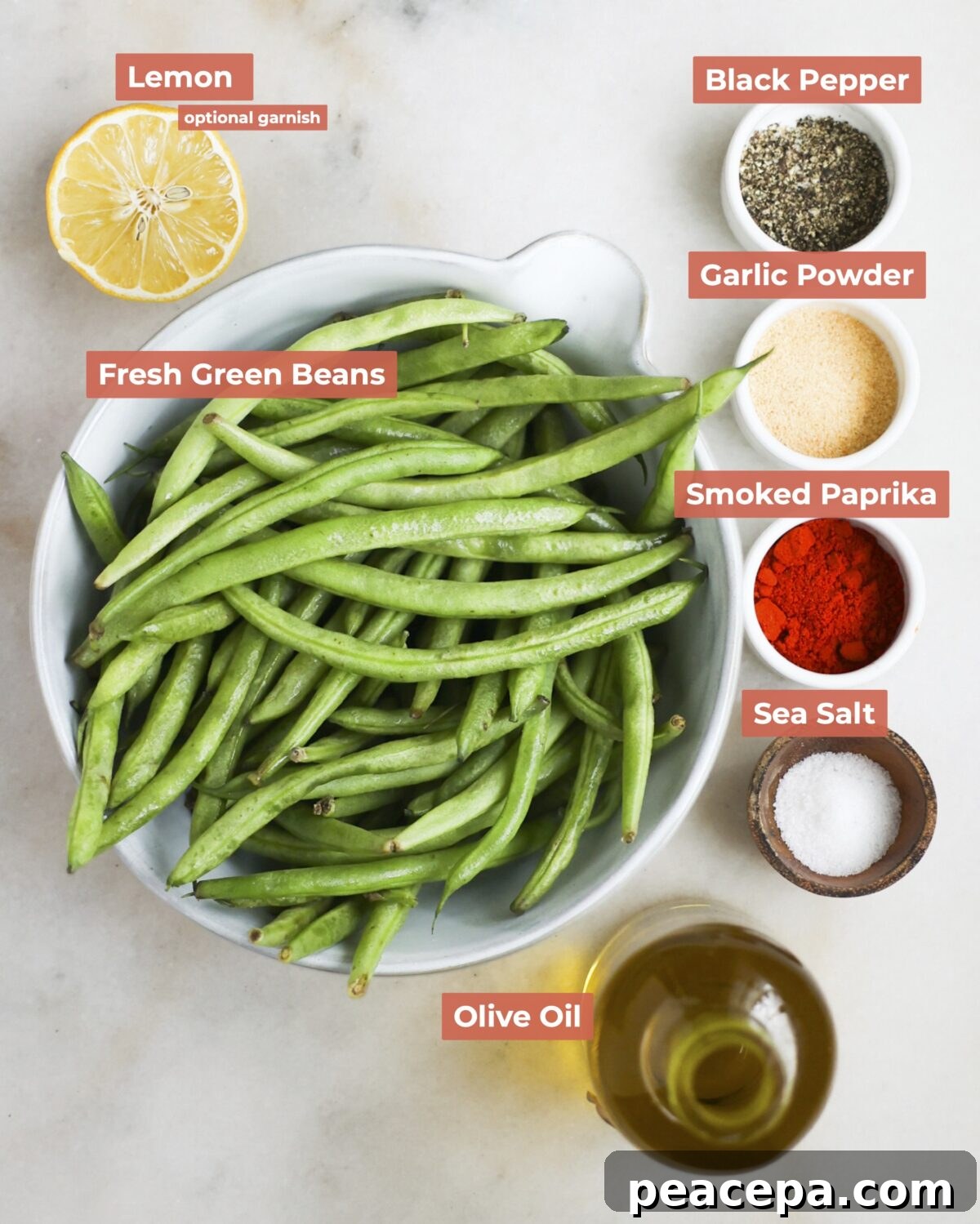 All the key ingredients to make air fryer green beans.