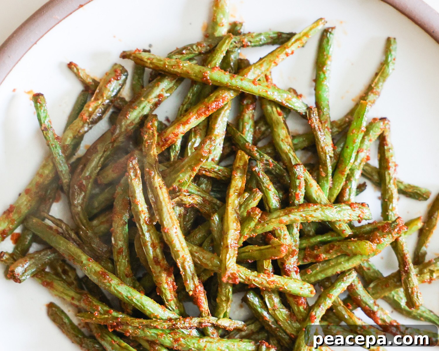 A close-up shot of air fryer green beans.