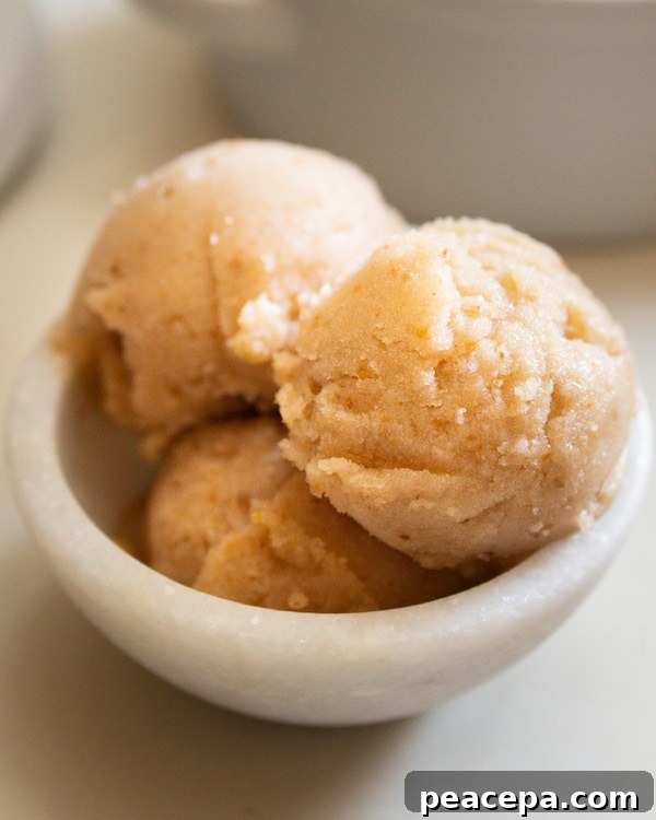 pear sorbet scoops in bowl