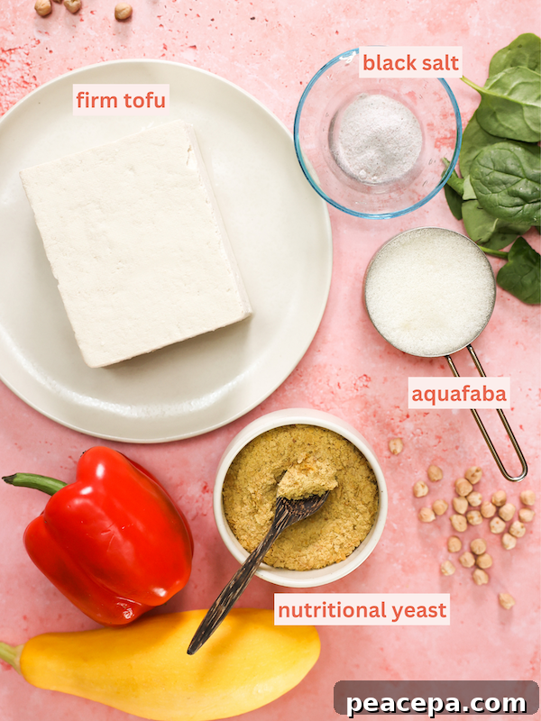 labeled ingredients for vegan omelet