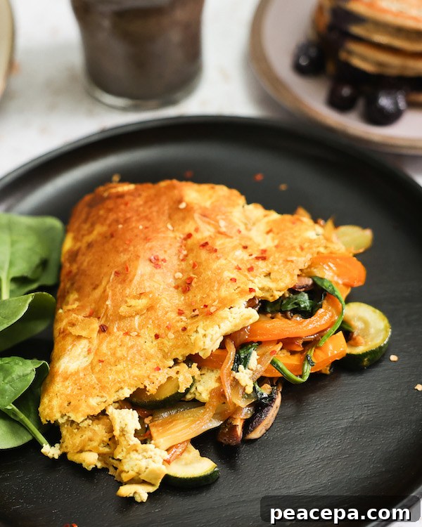 vegan omelette on black plate