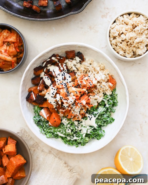 overhead of vegan buddha bowl