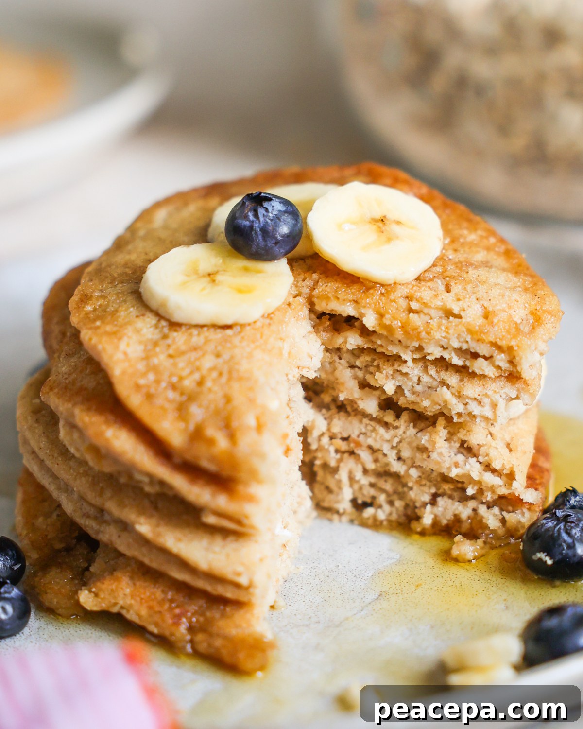 Stack of oat flour pancakes.