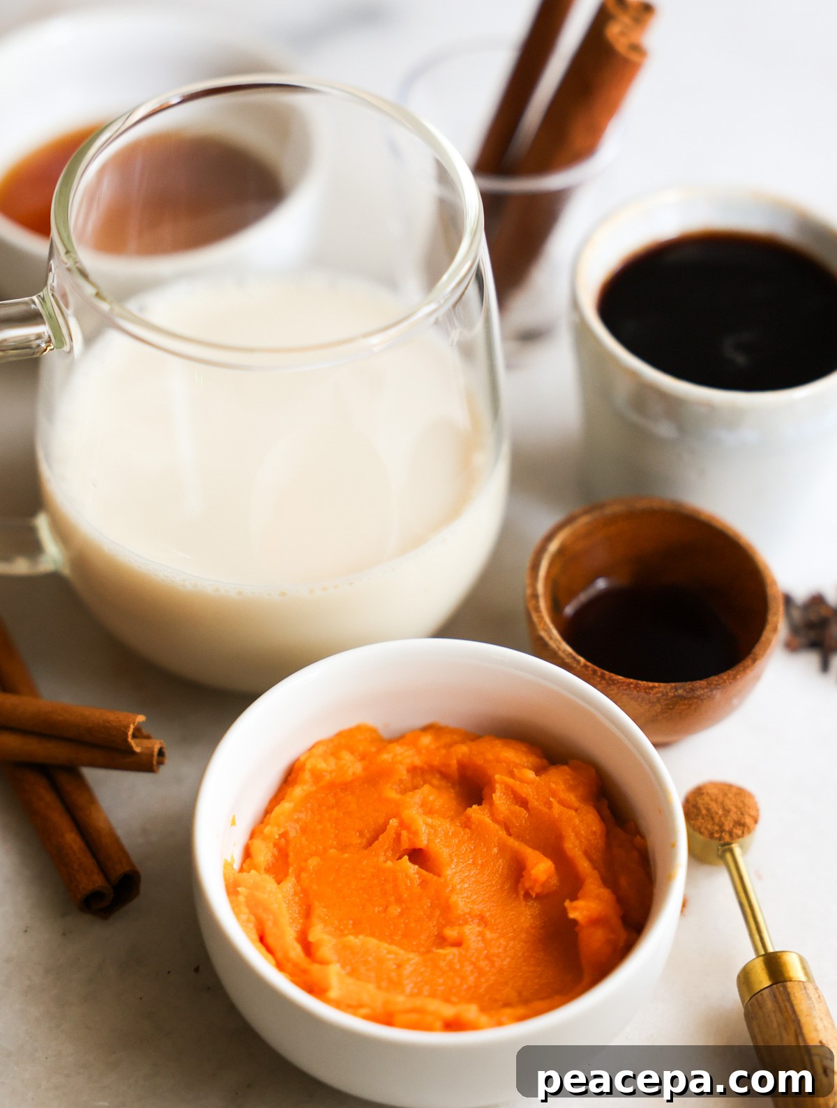 sweet potato latte ingredients on counter
