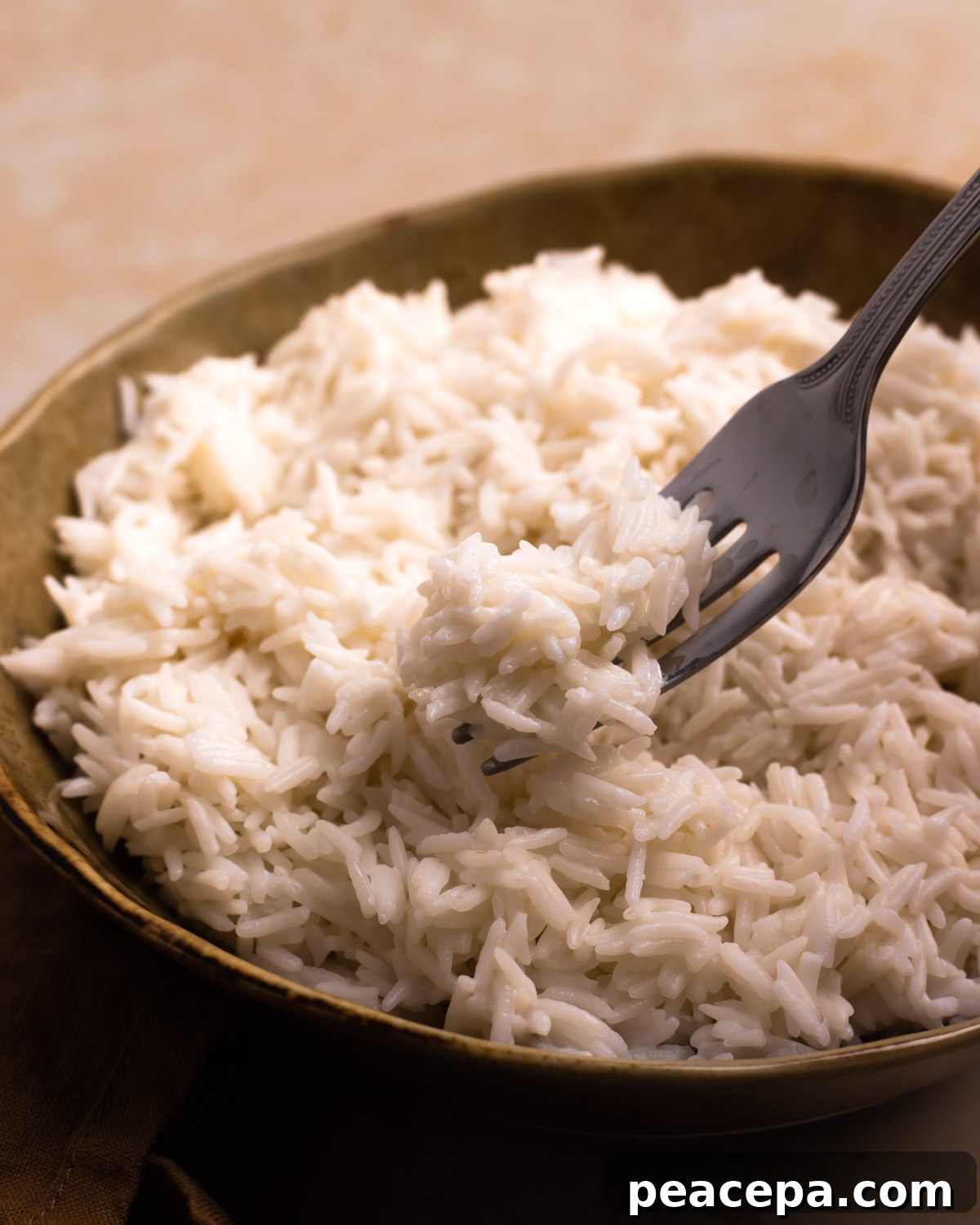 forkful of fluffy coconut jasmine rice