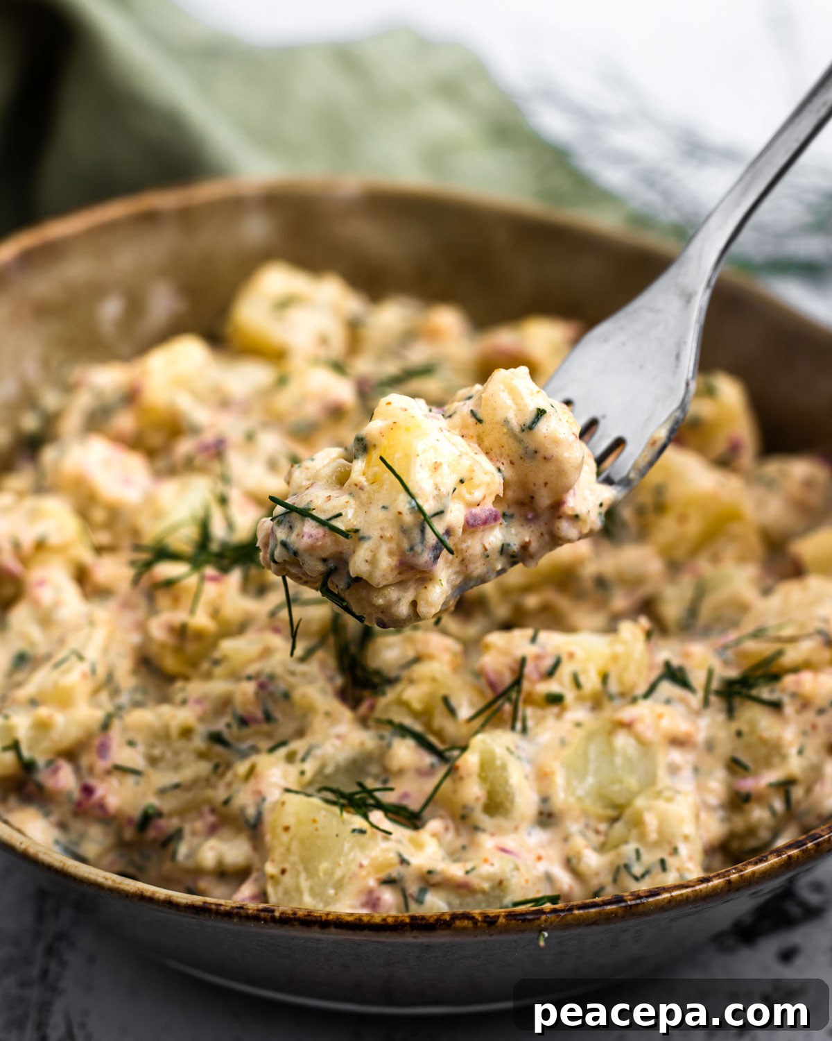 forkful of vegan potato salad