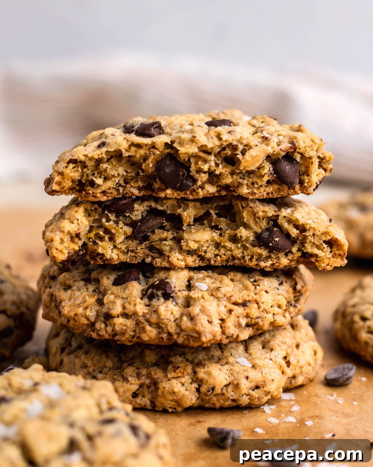 stack of Vegan Oatmeal Chocolate Chip Cookies