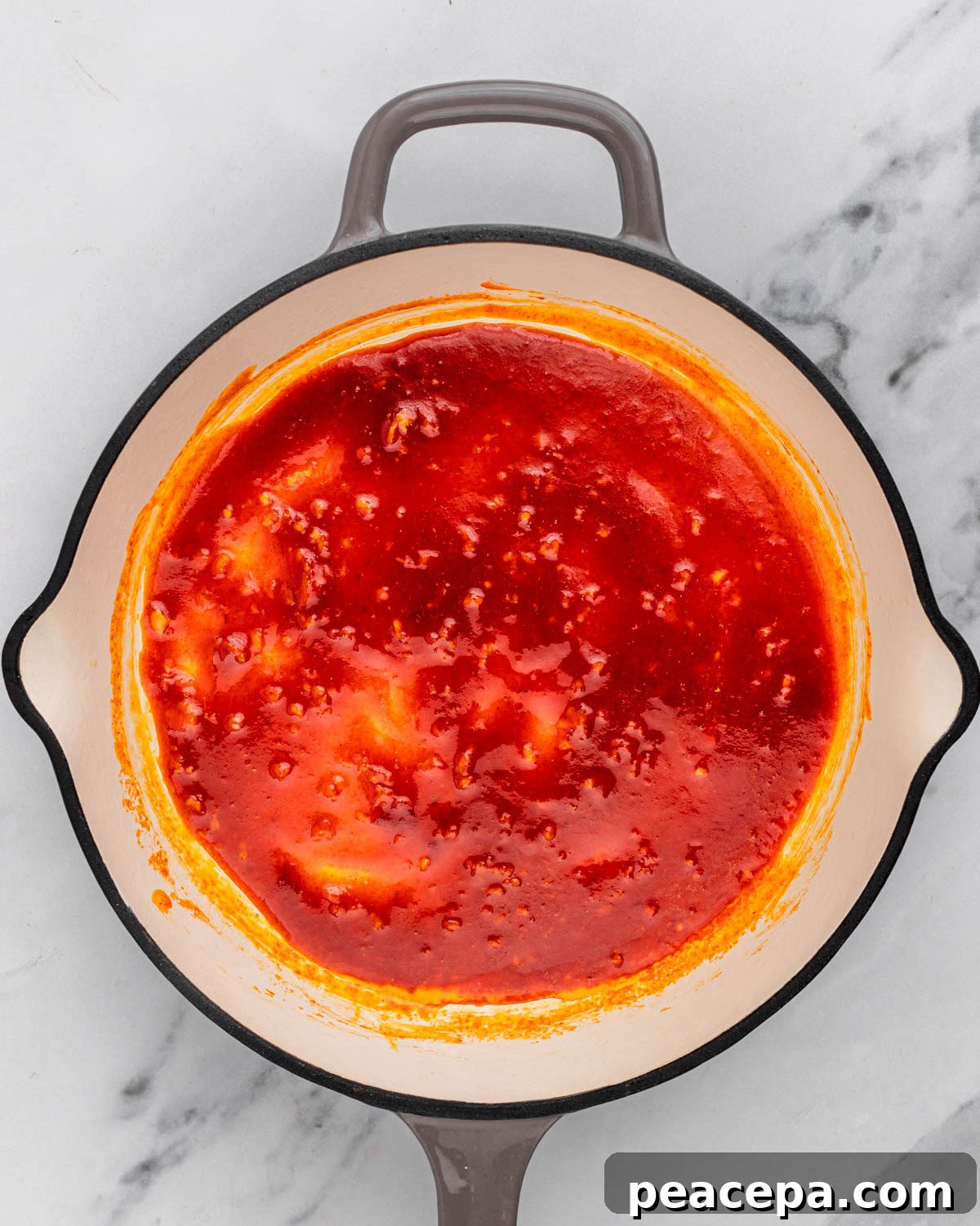 overhead of gochujang butter sauce in pan