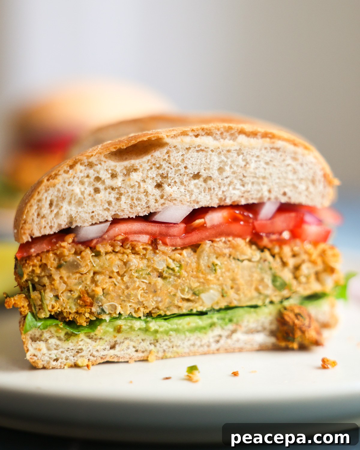 side view of zucchini burger cut in half