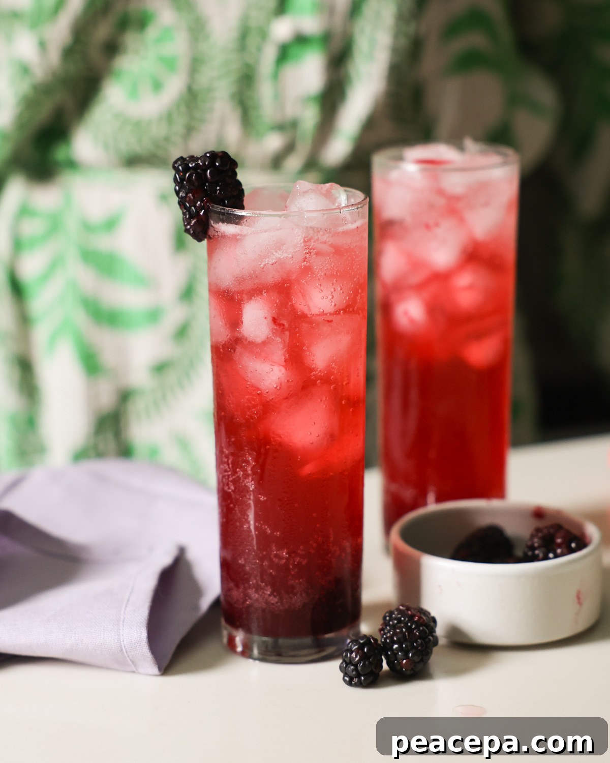 blackberry sodas on counter