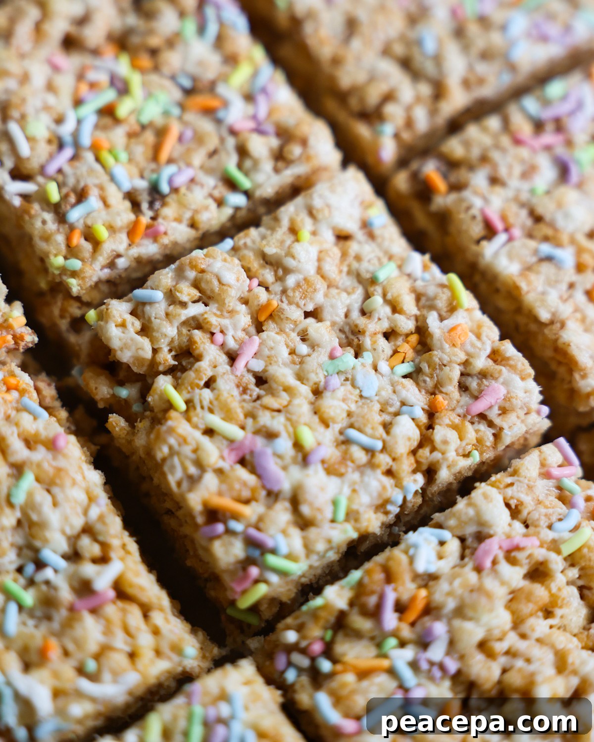 closeup of Vegan Rice Krispy Treats with sprinkles