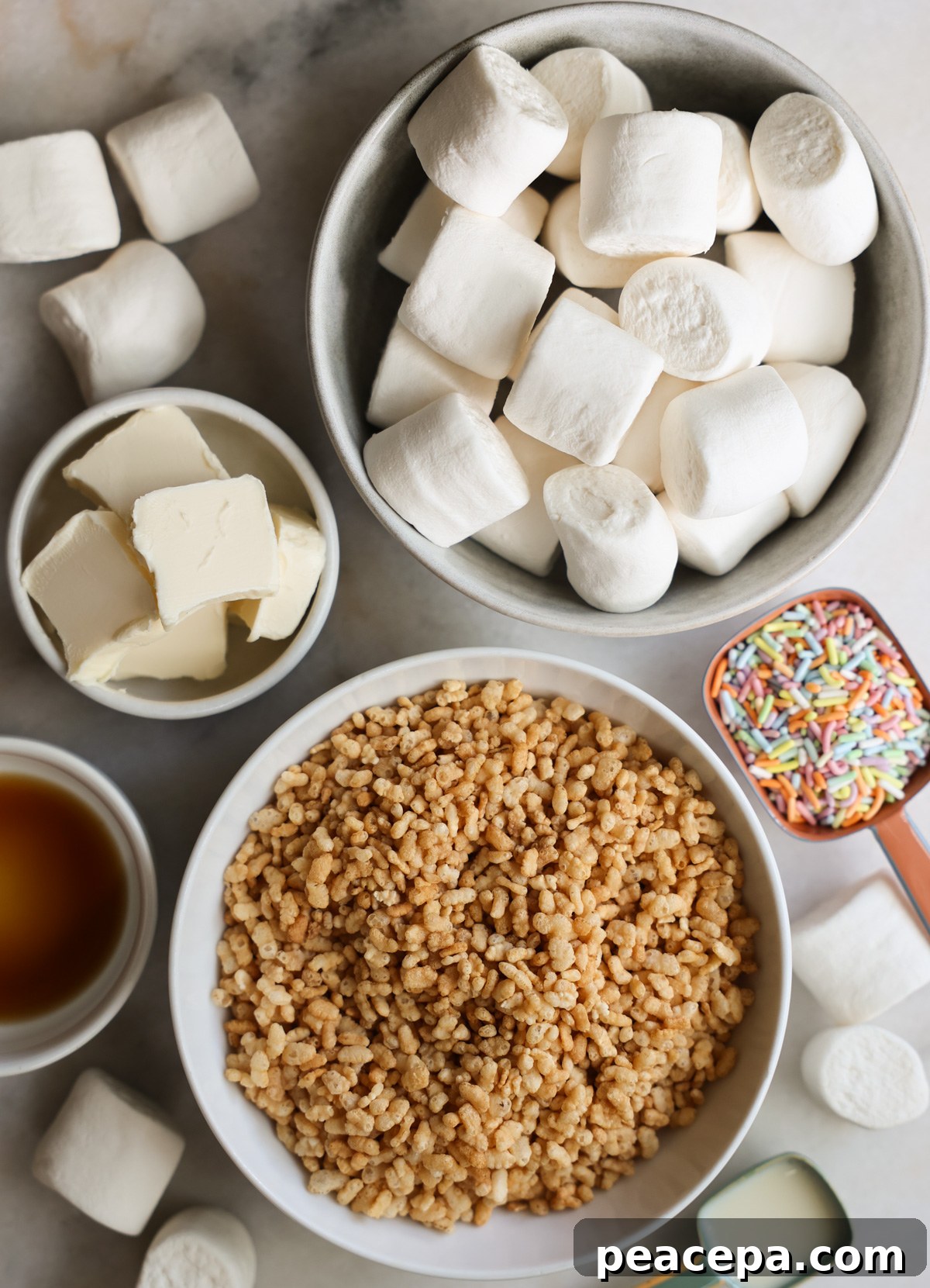 overhead of ingredients for Vegan Rice Krispy Treats