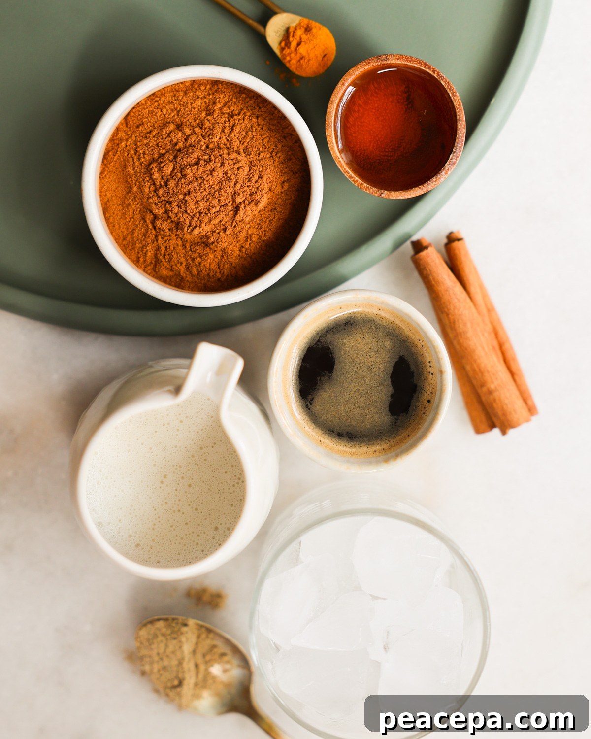 overhead of Oat Milk Shaken Espresso ingredients