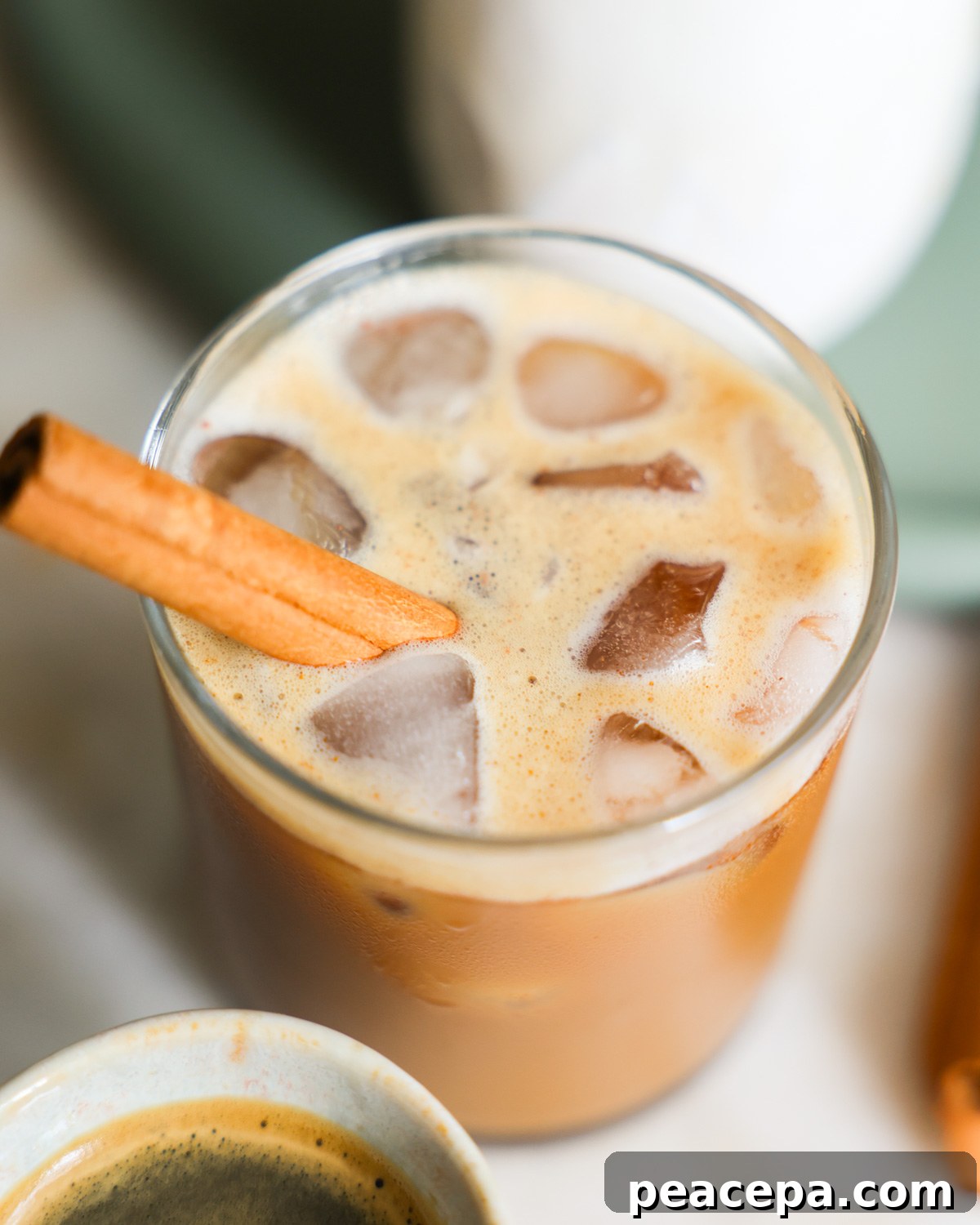 overhead of foamy Oat Milk Shaken Espresso 