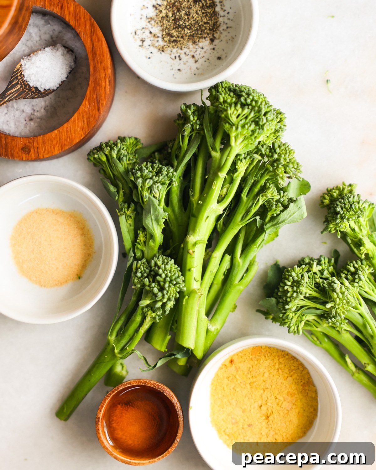 An overhead shot of all the ingredients to make air fryer broccolini.