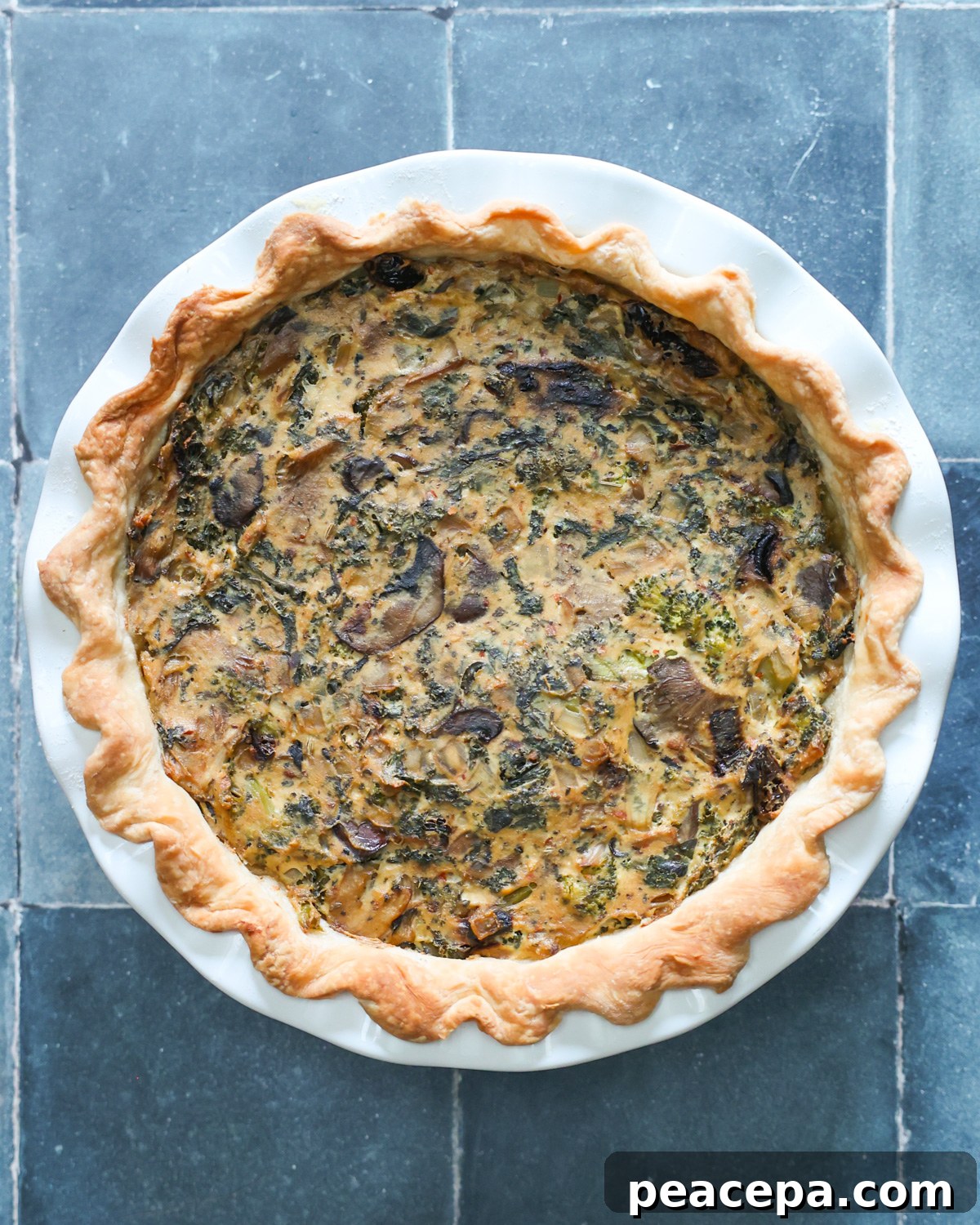 overhead of baked vegan quiche