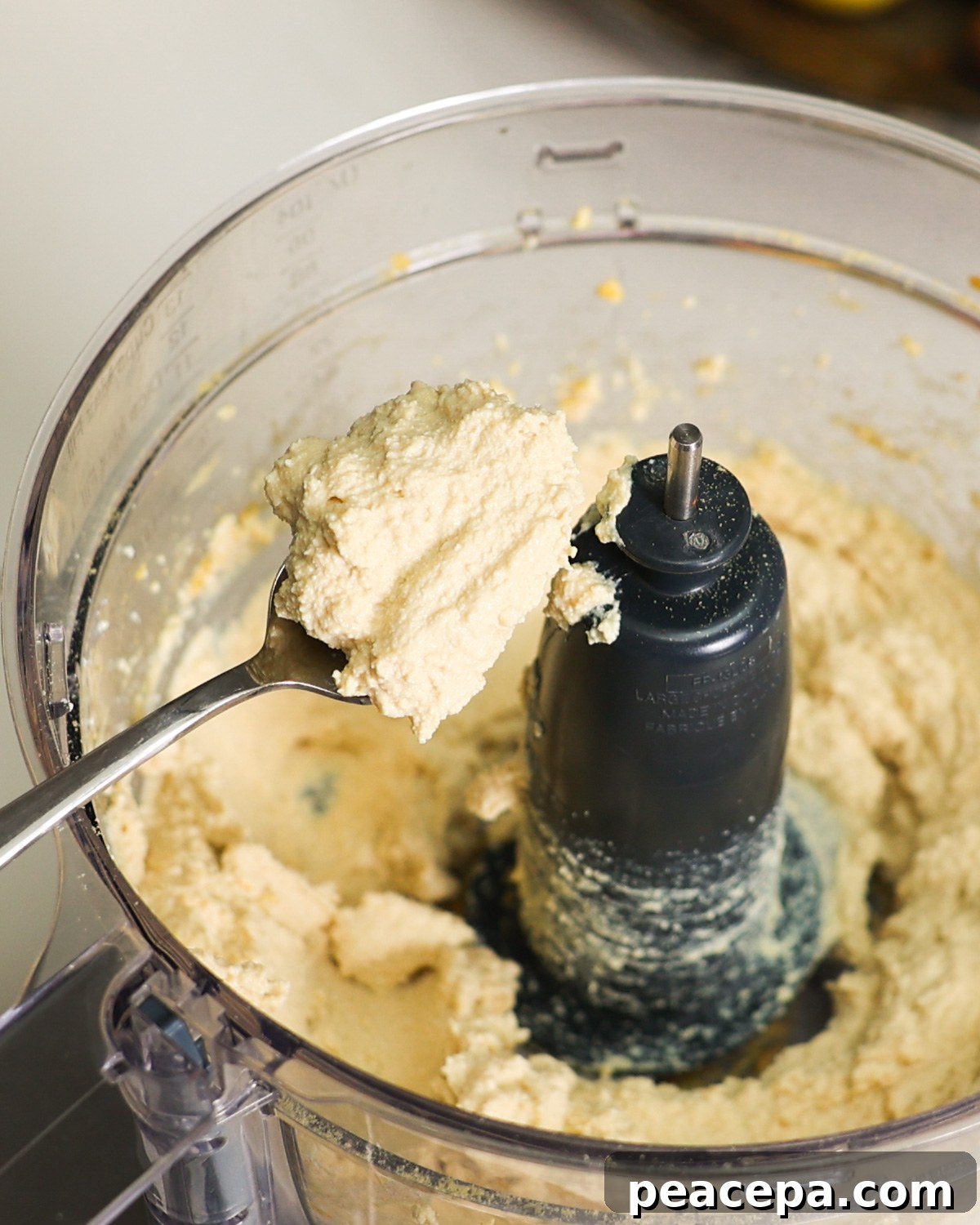 blended tofu cheese on spoon