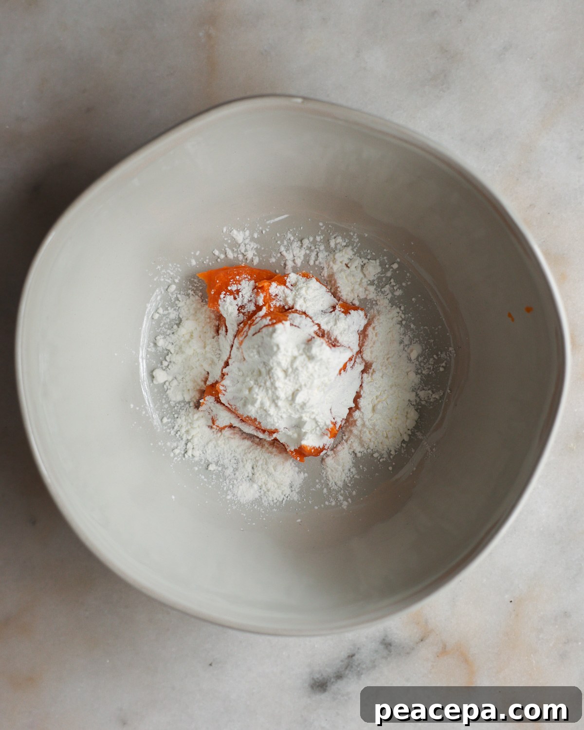 sweet potato puree and arrowroot in bowl
