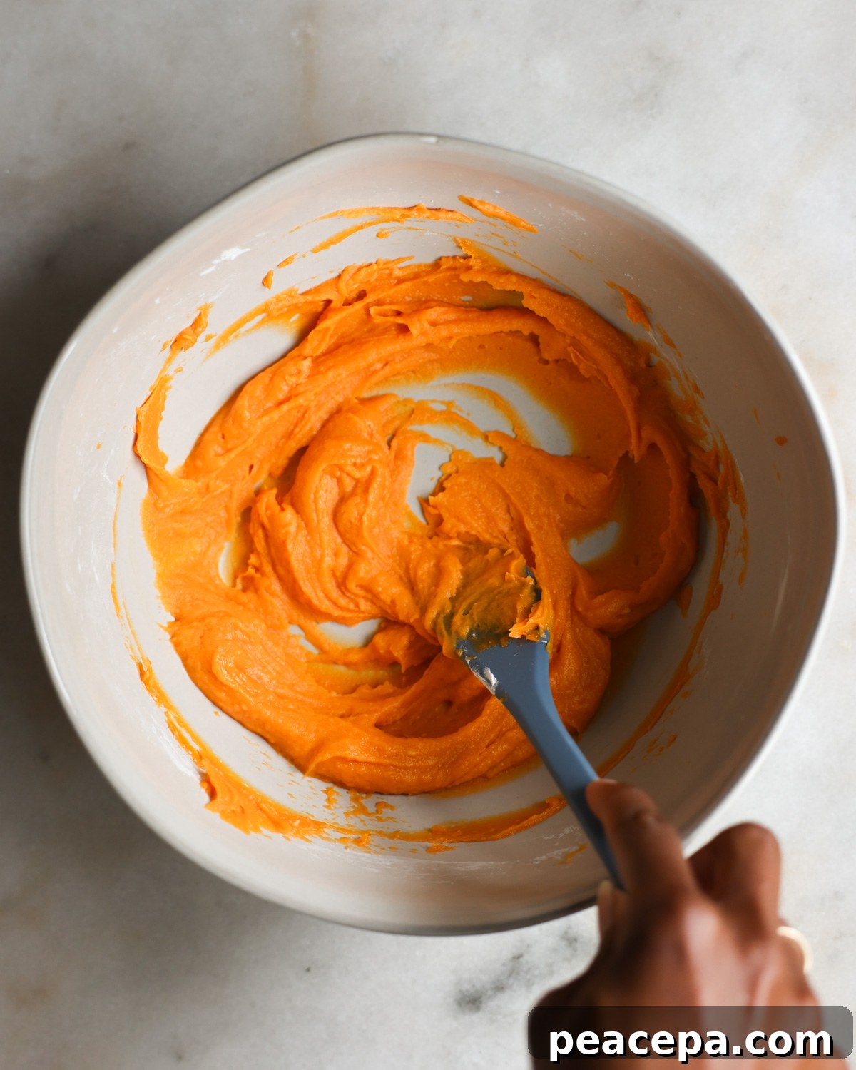 mixing sweet potato and arrowroot