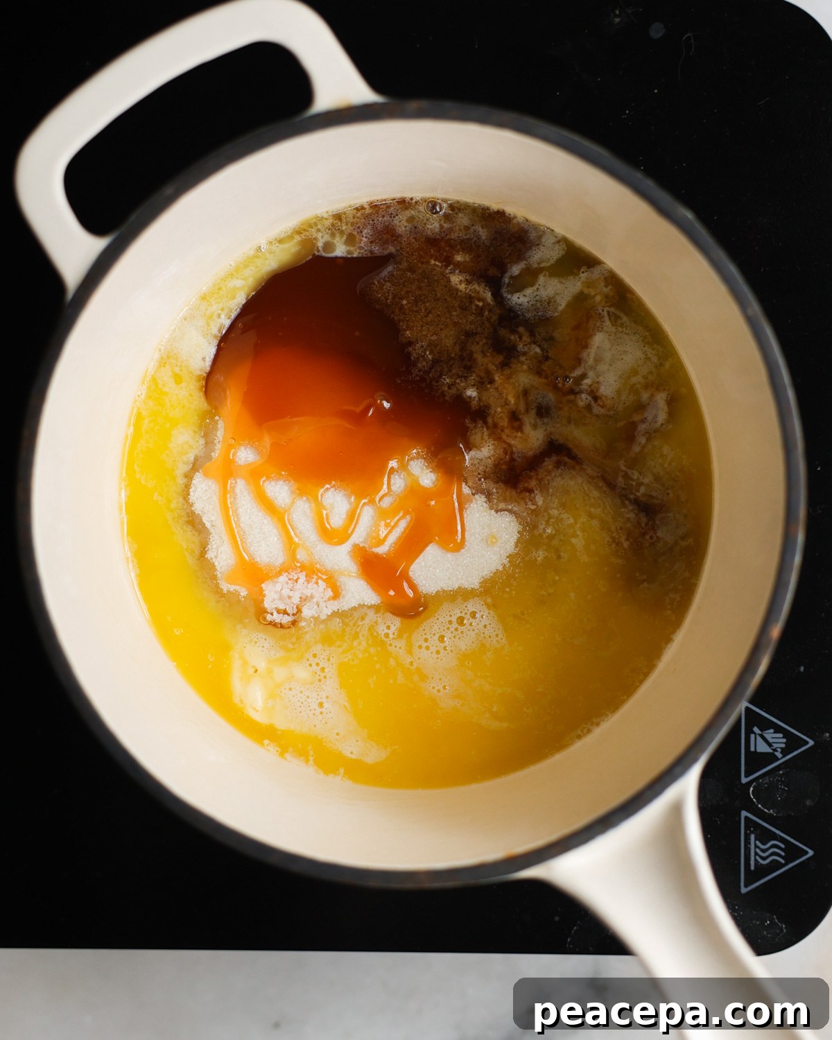 vegan butter and sugars in saucepan