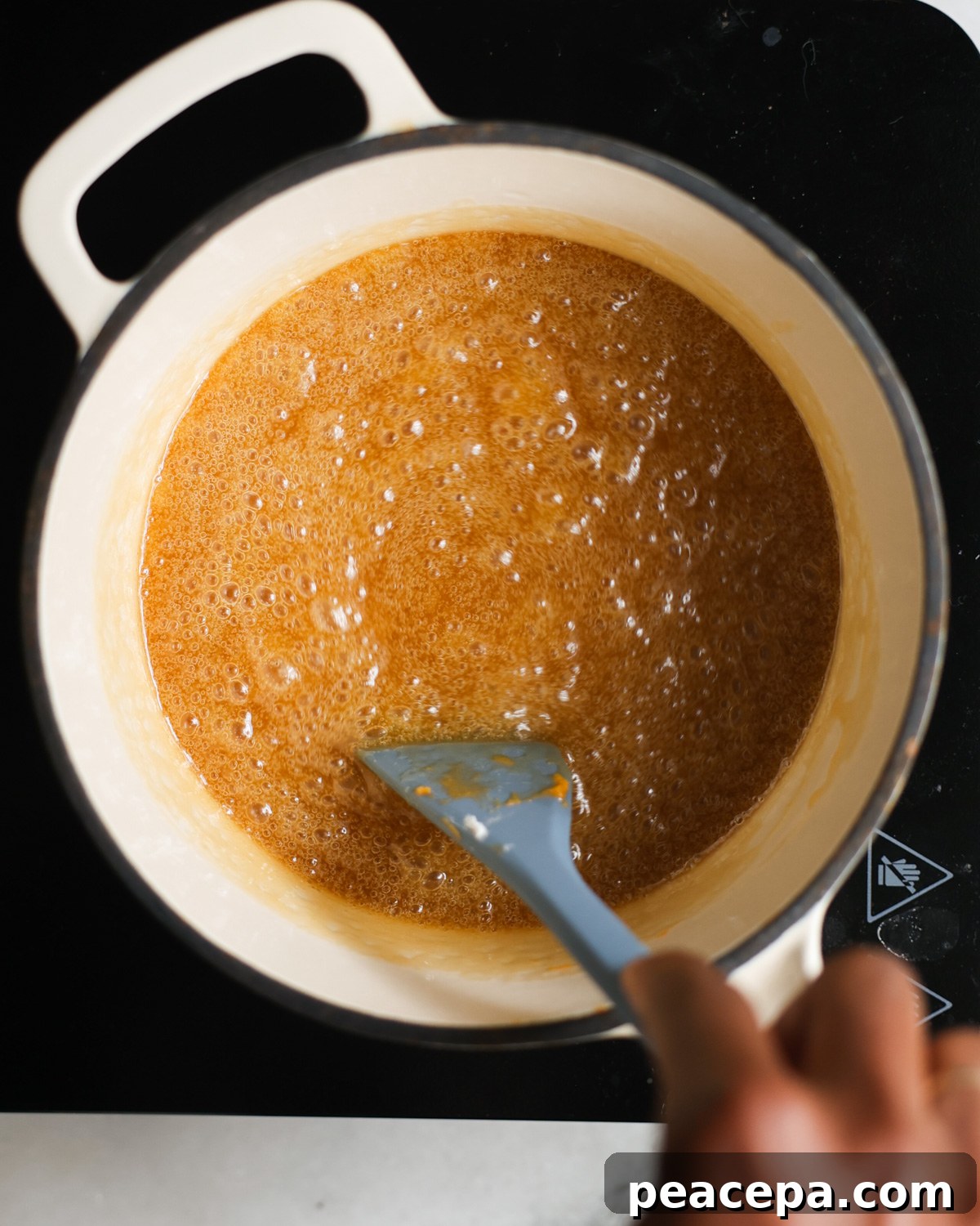 simmering vegan butter and sugar