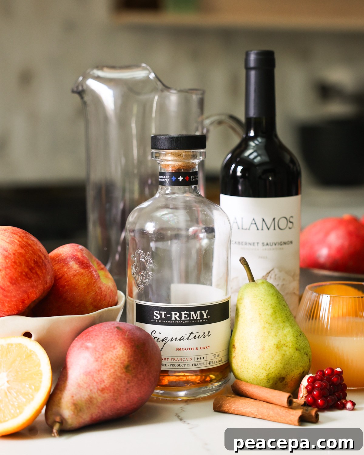 fall sangria ingredients on kitchen counter