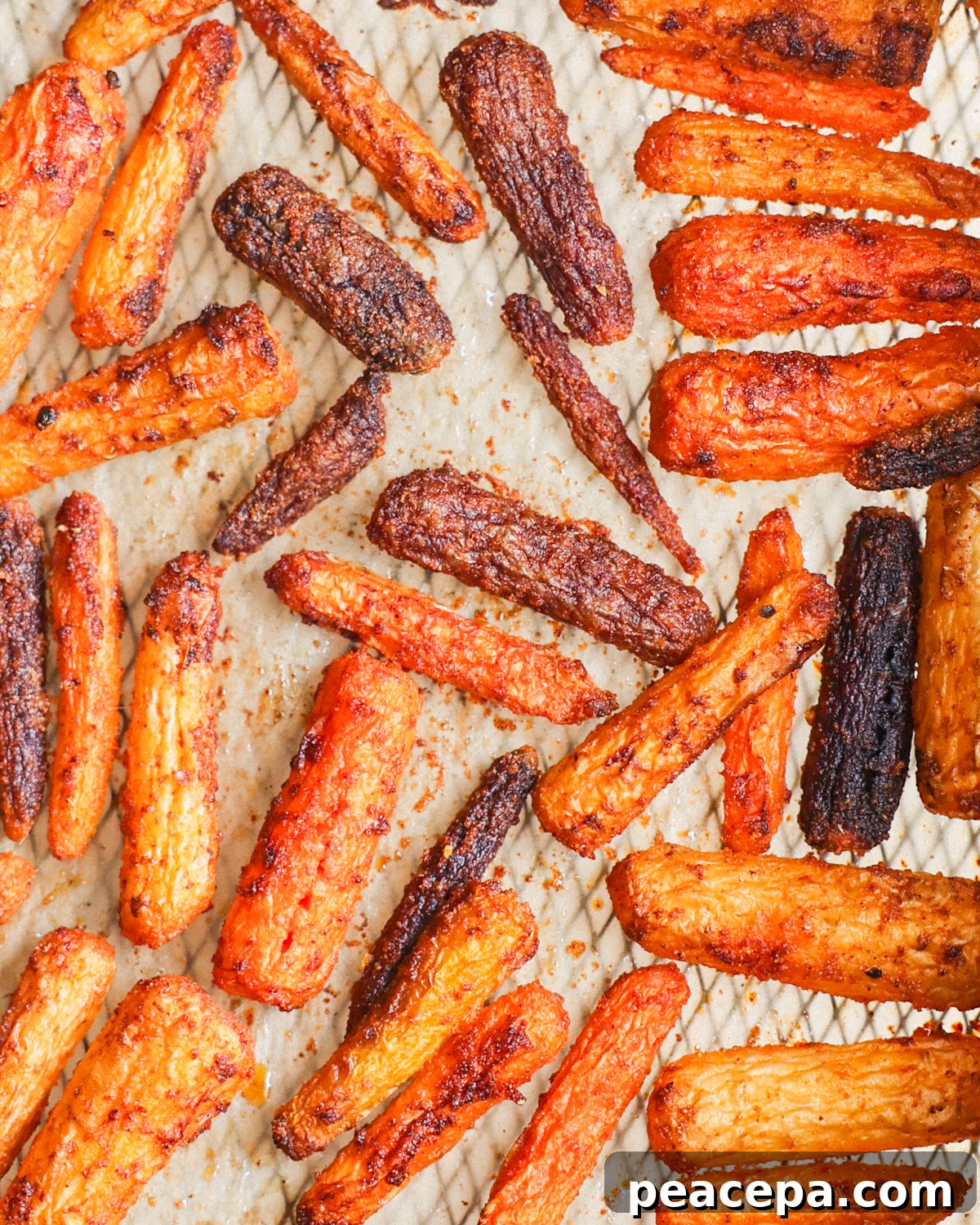 close up air fried baby carrots