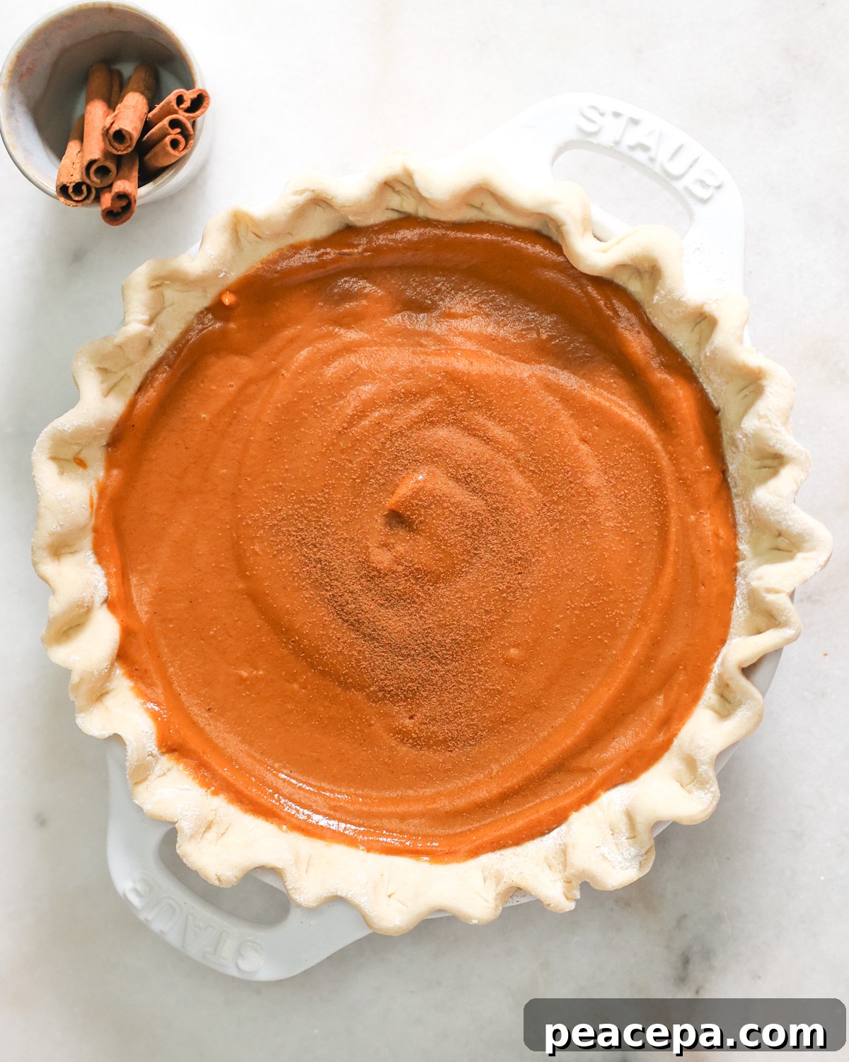 overhead of pie before it is baked