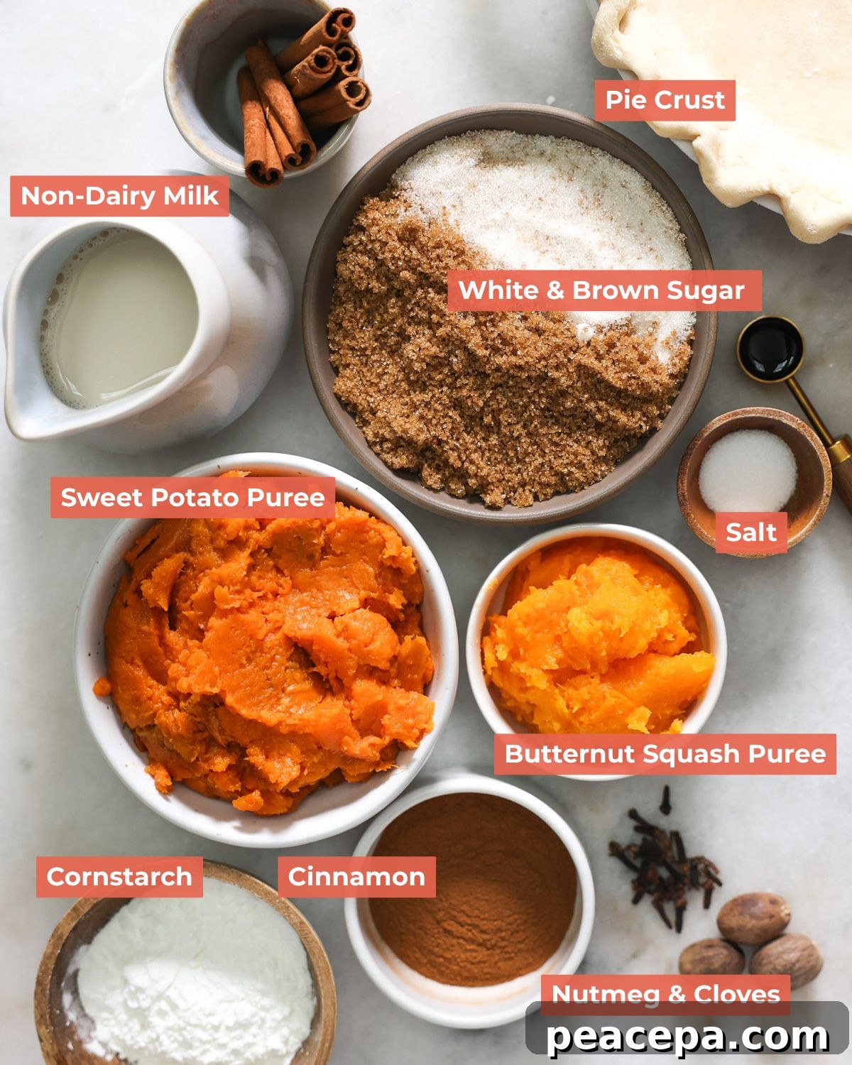 overhead sweet potato pie ingredients